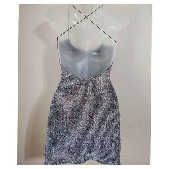 For Love & Lemons Constance Sparkle Slip Party Dress Silver Size Xs - Picture 3 of 9